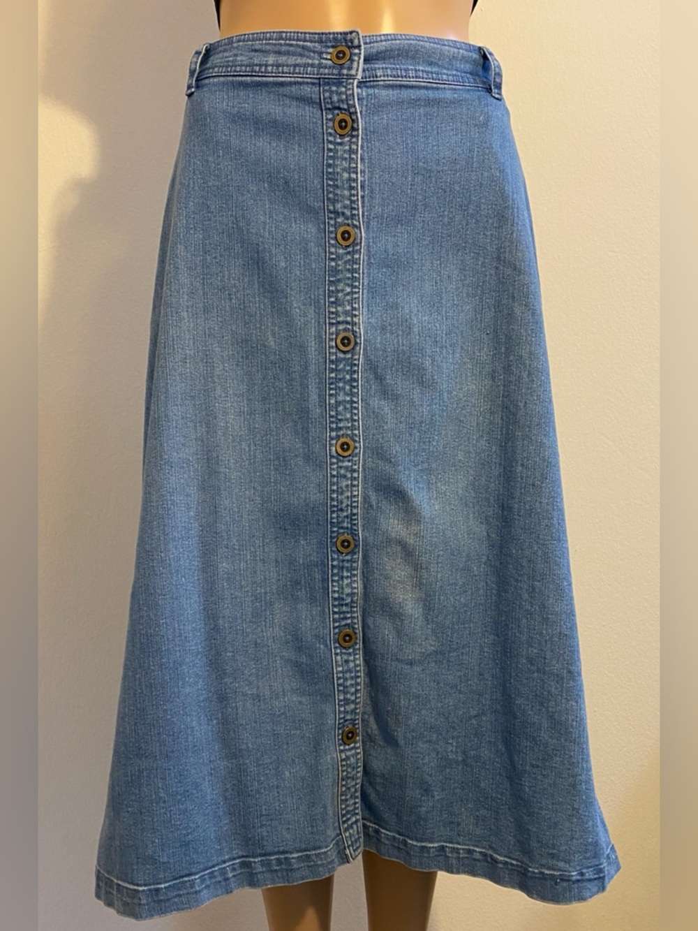 Women Laura Scott Faded Blue Front Button w/ Belt Loops Maxi Jean Skirt